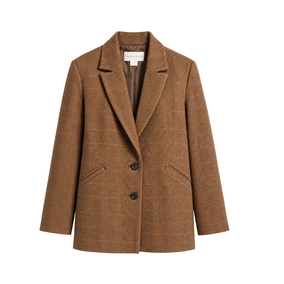 Chevron Oversize Single Breasted Blazer
