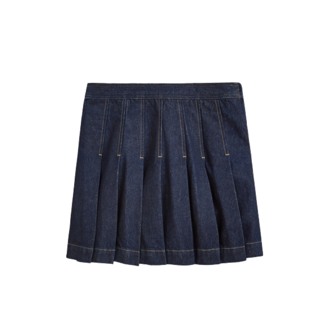 Pleated Denim Mini Skirt