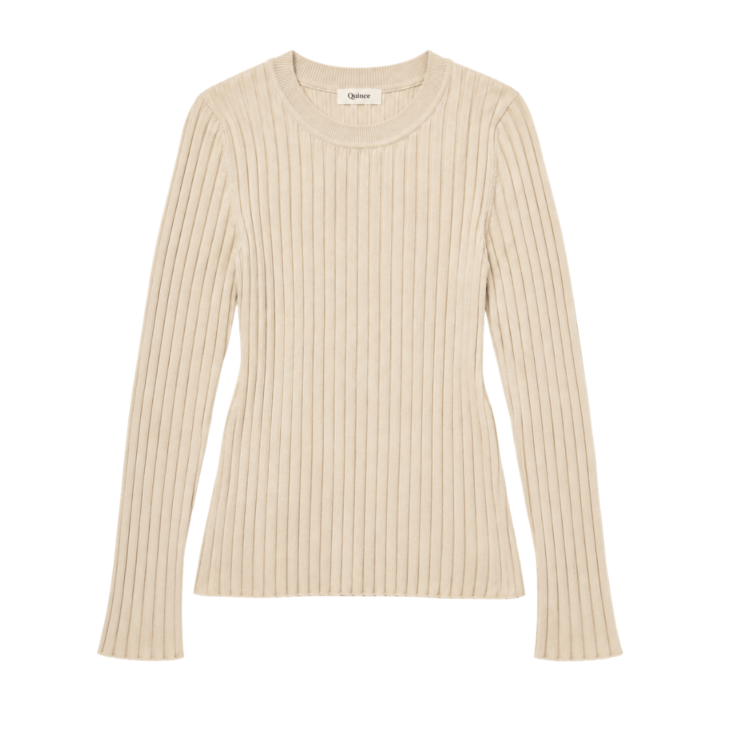 Cotton Cashmere Ribbed Long Sleeve Sweater