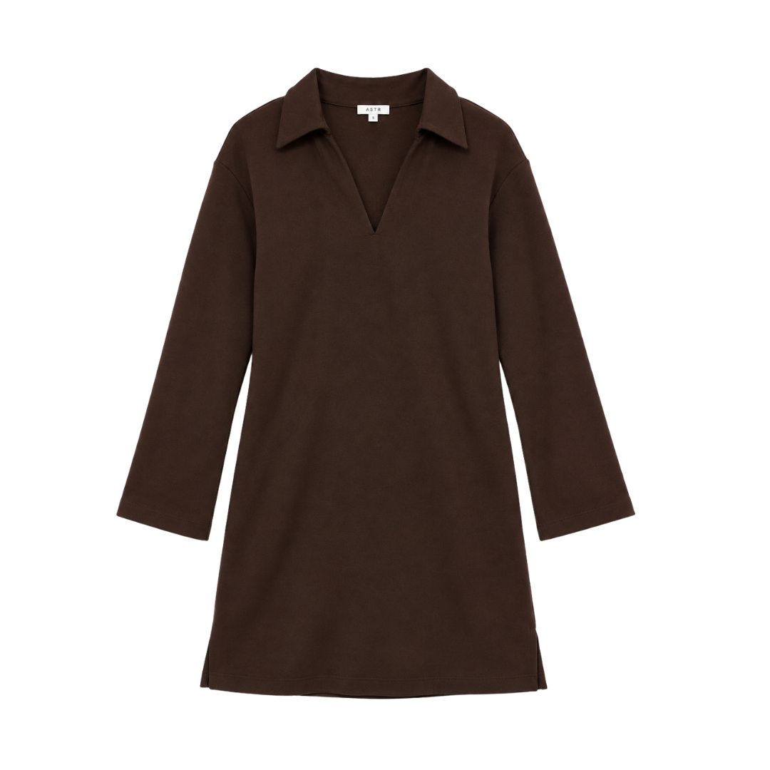 Collar Long Sleeve Shift Dress