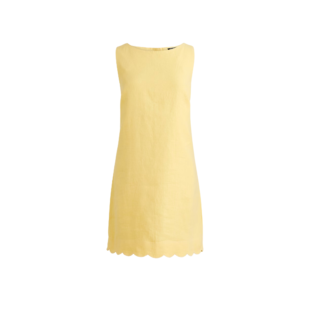 Scalloped-trim shift dress in linen