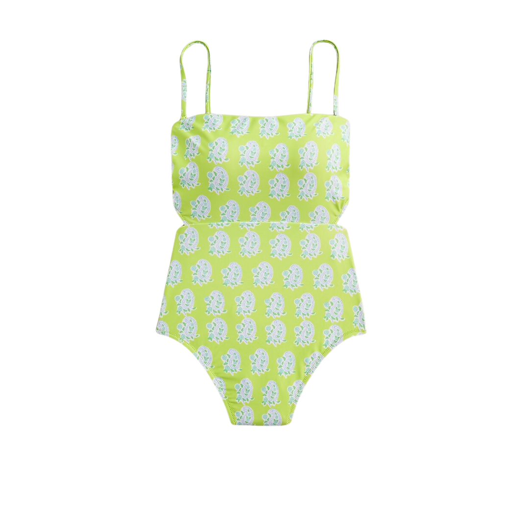 Cutout One-piece Swimsuit in green paisley