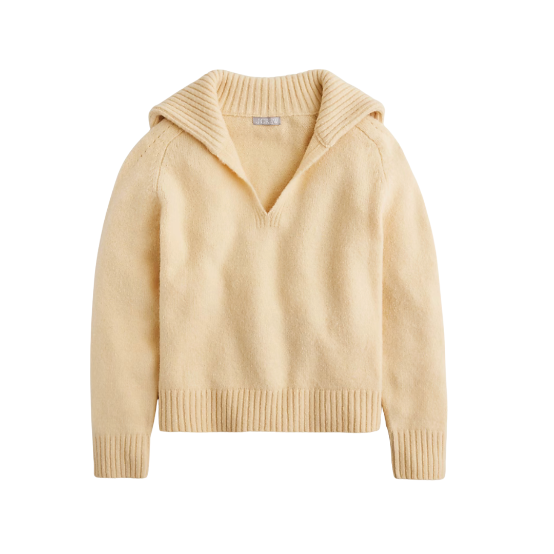 Johnny-collar sweater with ribbed trim