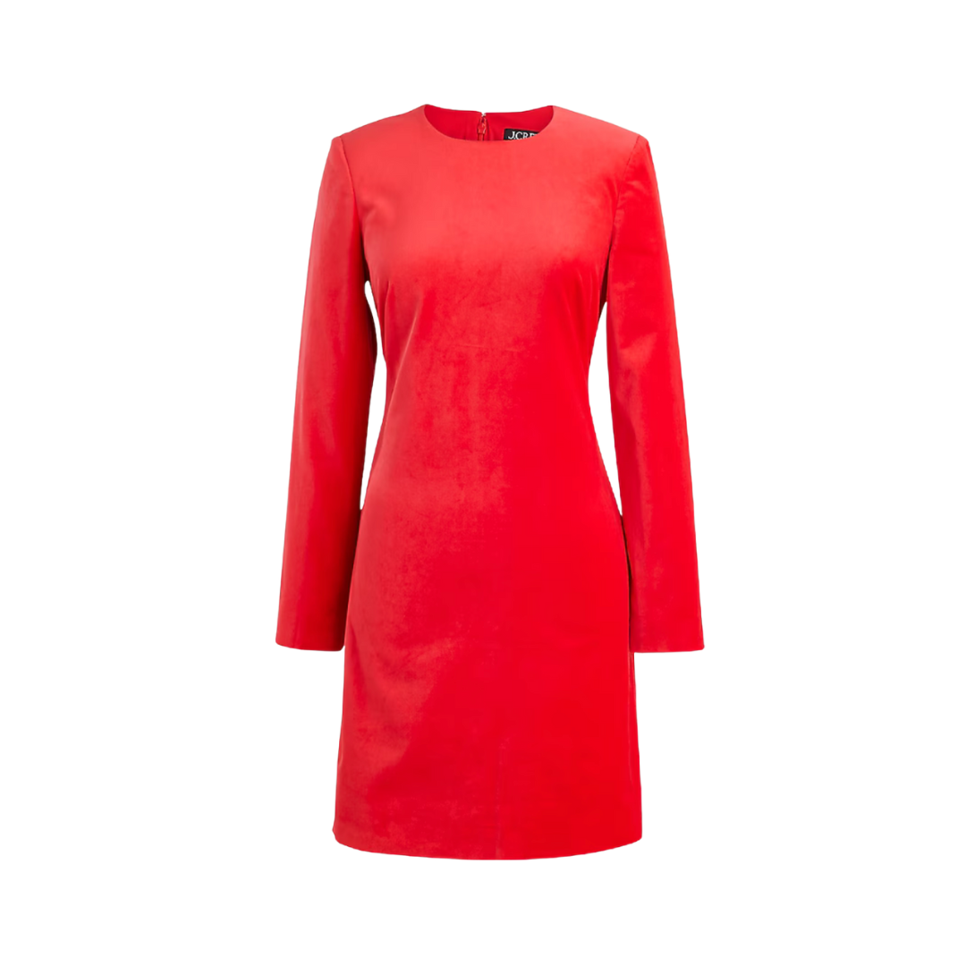 Long-sleeve shift dress in stretch velvet