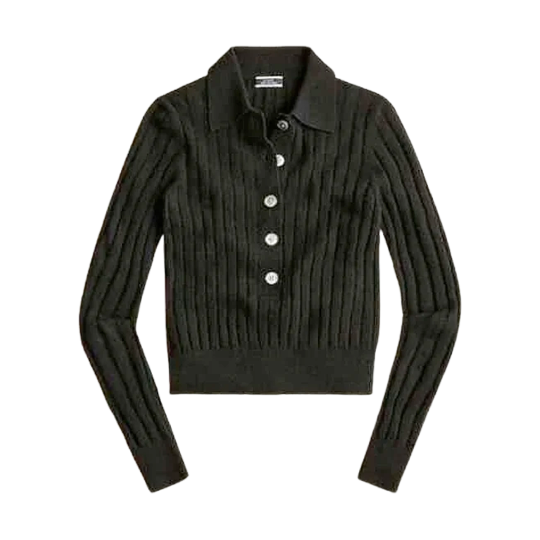 Featherweight cashmere ribbed collared sweater