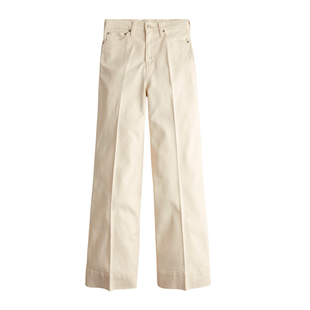 Wide-leg denim trouser in ecru