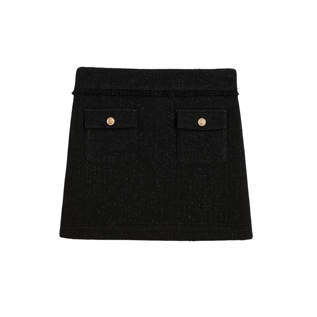 Patch-pocket mini skirt in tweed