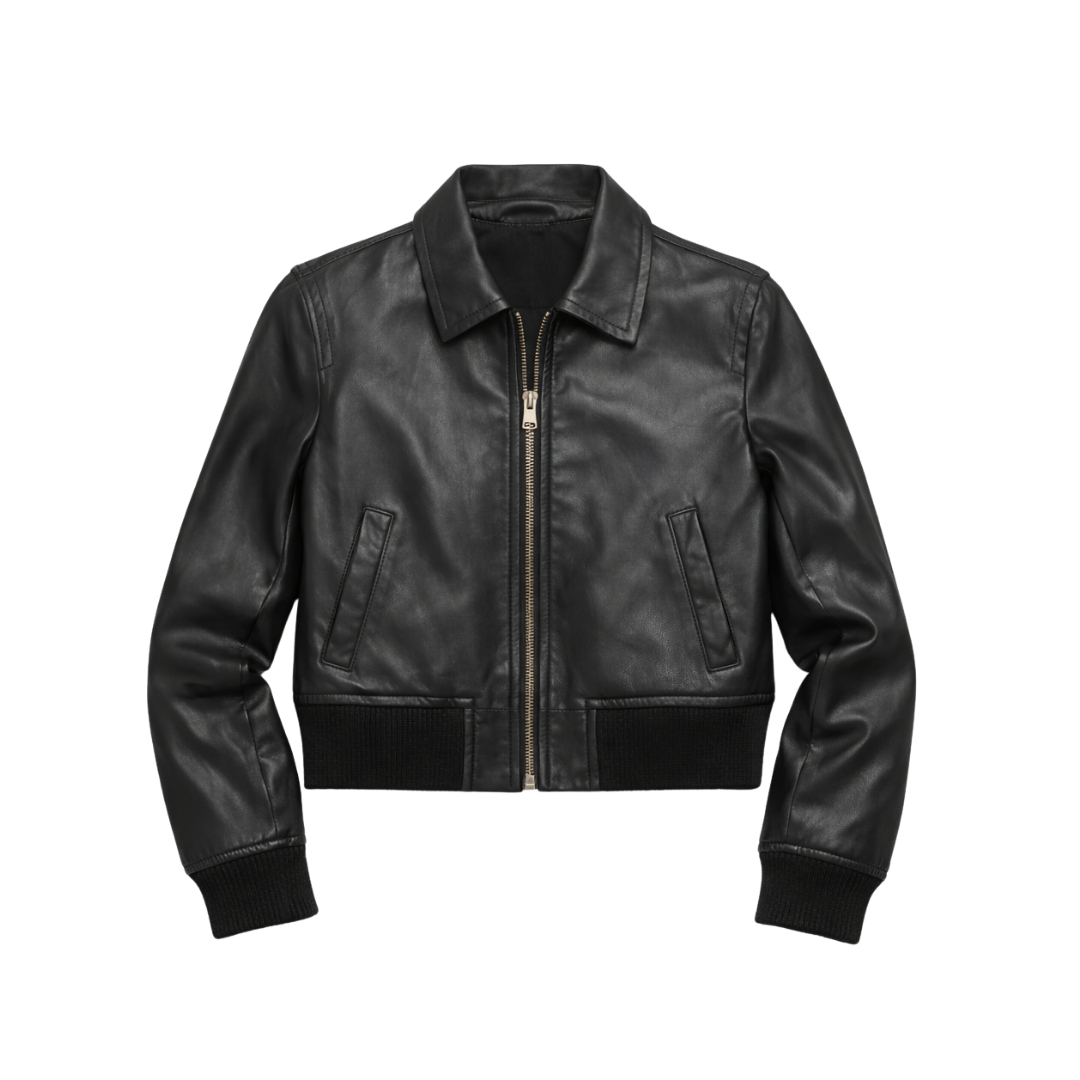 Washed Cropped Leahter Bomber