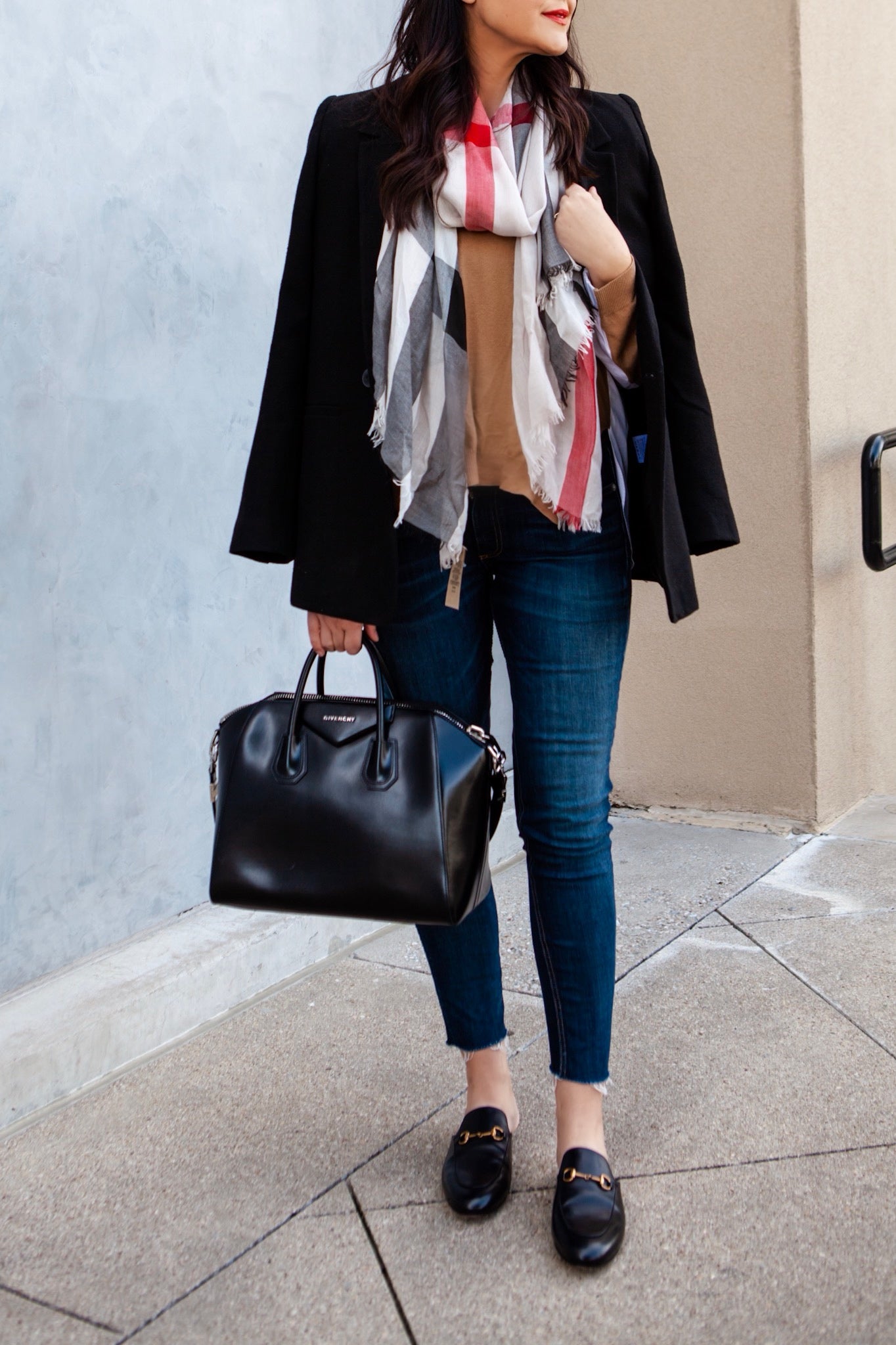 Giant Check Print Wool & Silk Scarf