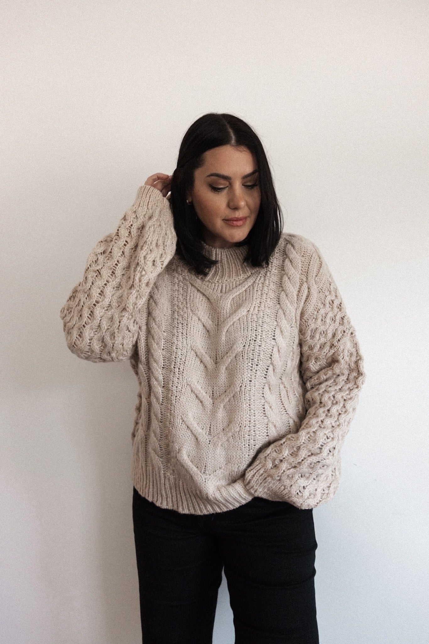 Cable High Neck Sweater