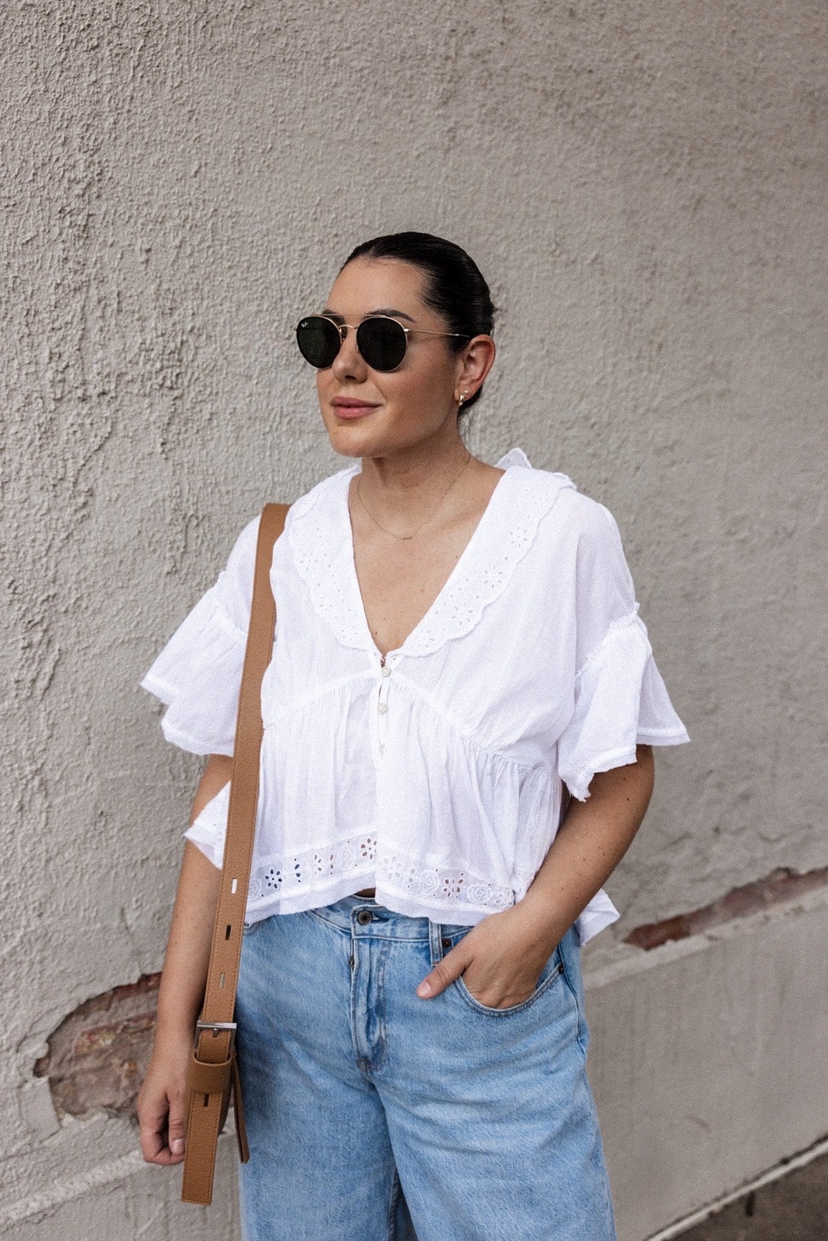Elle Eyelet Detail Cotton Top