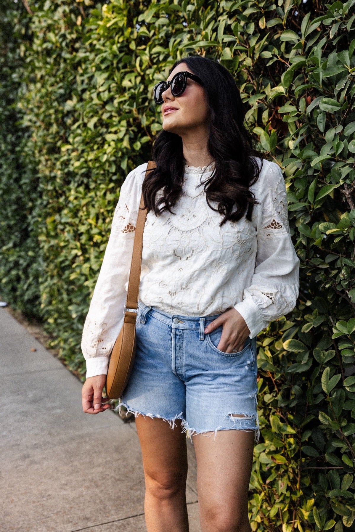 Lainie Long-Sleeve Lace Cutwork Blouse
