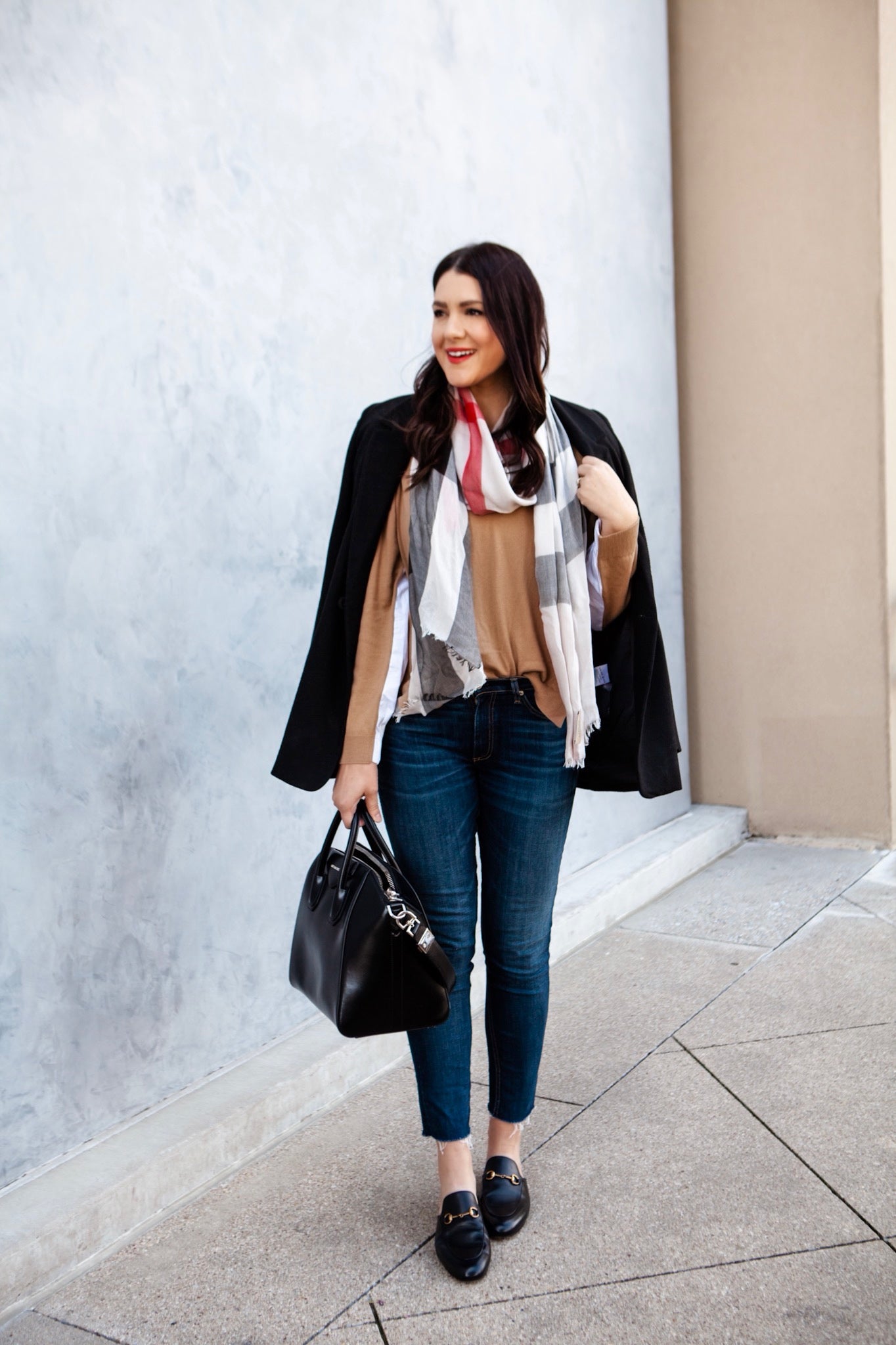 Giant Check Print Wool & Silk Scarf
