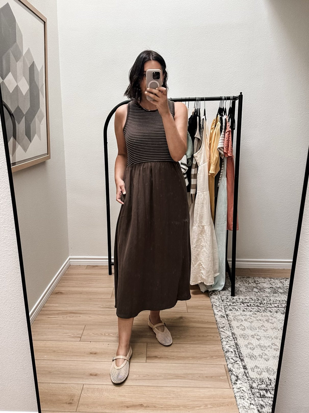 Charlotte Striped Mixed Media Midi Dress