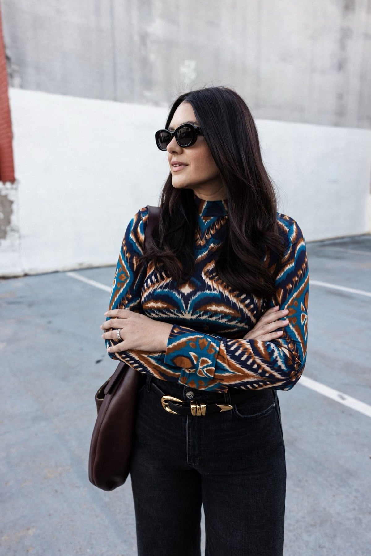 Mock Neck Long Sleeve Stretch Jersey Top