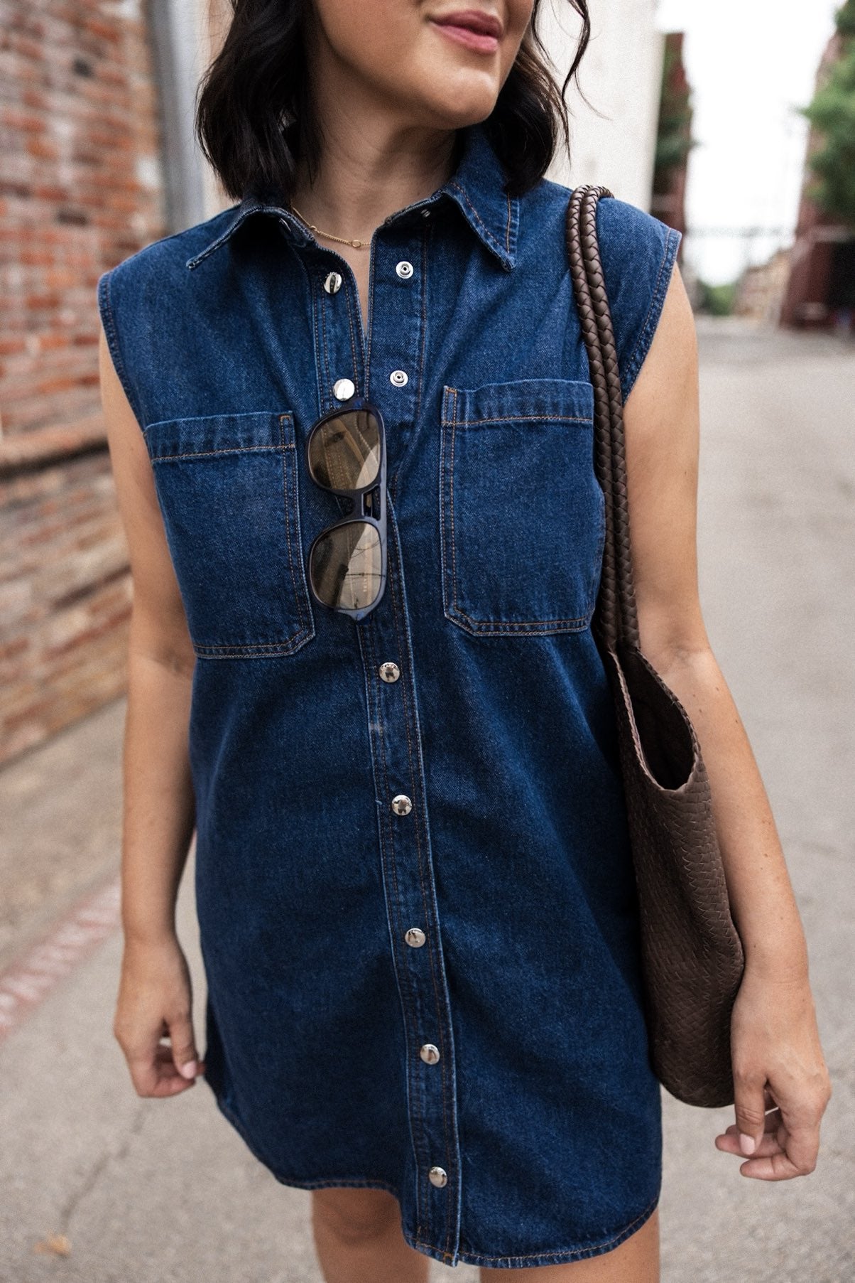 The Sleeveless Denim Mini Shirtdress