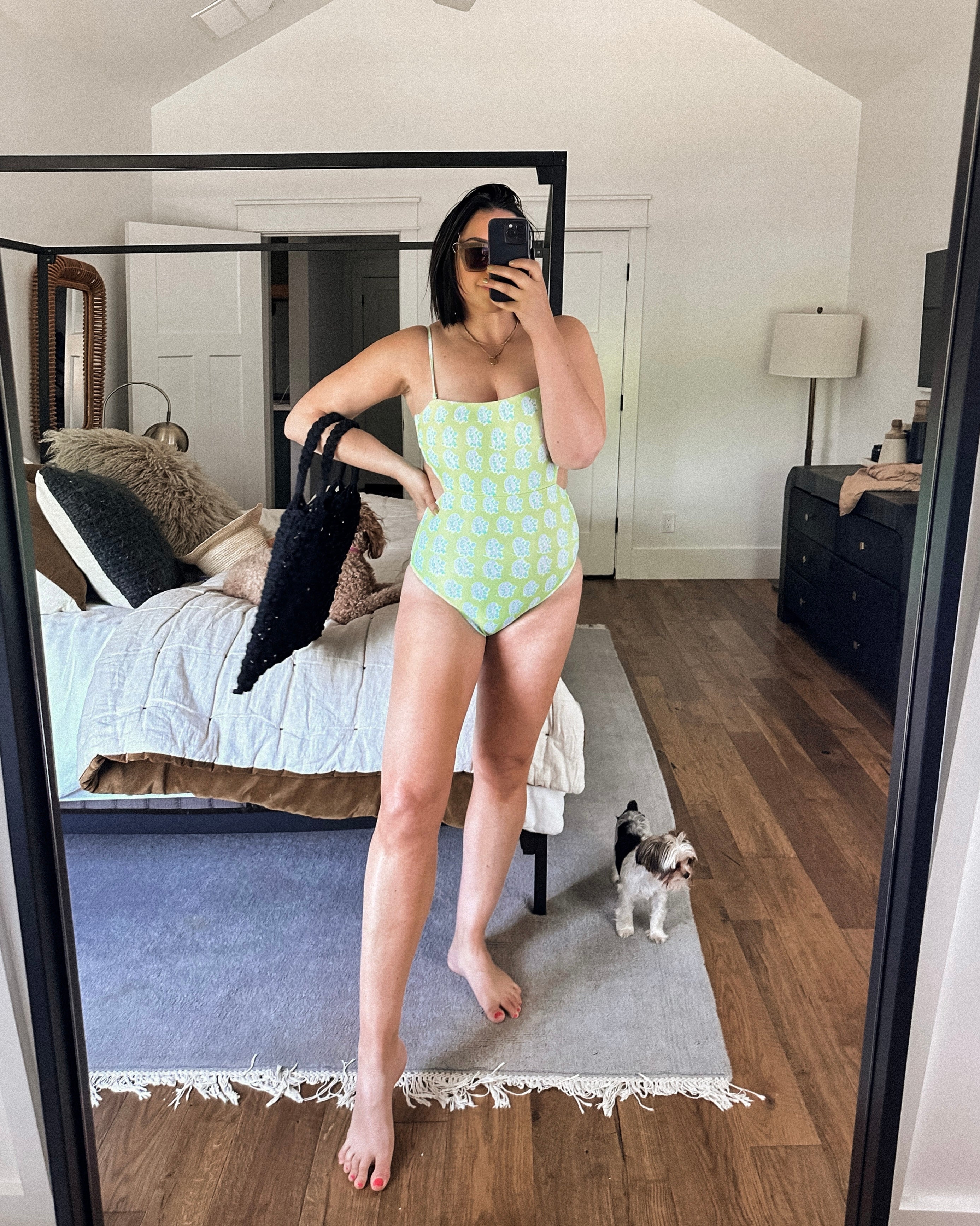 Cutout One-piece Swimsuit in green paisley