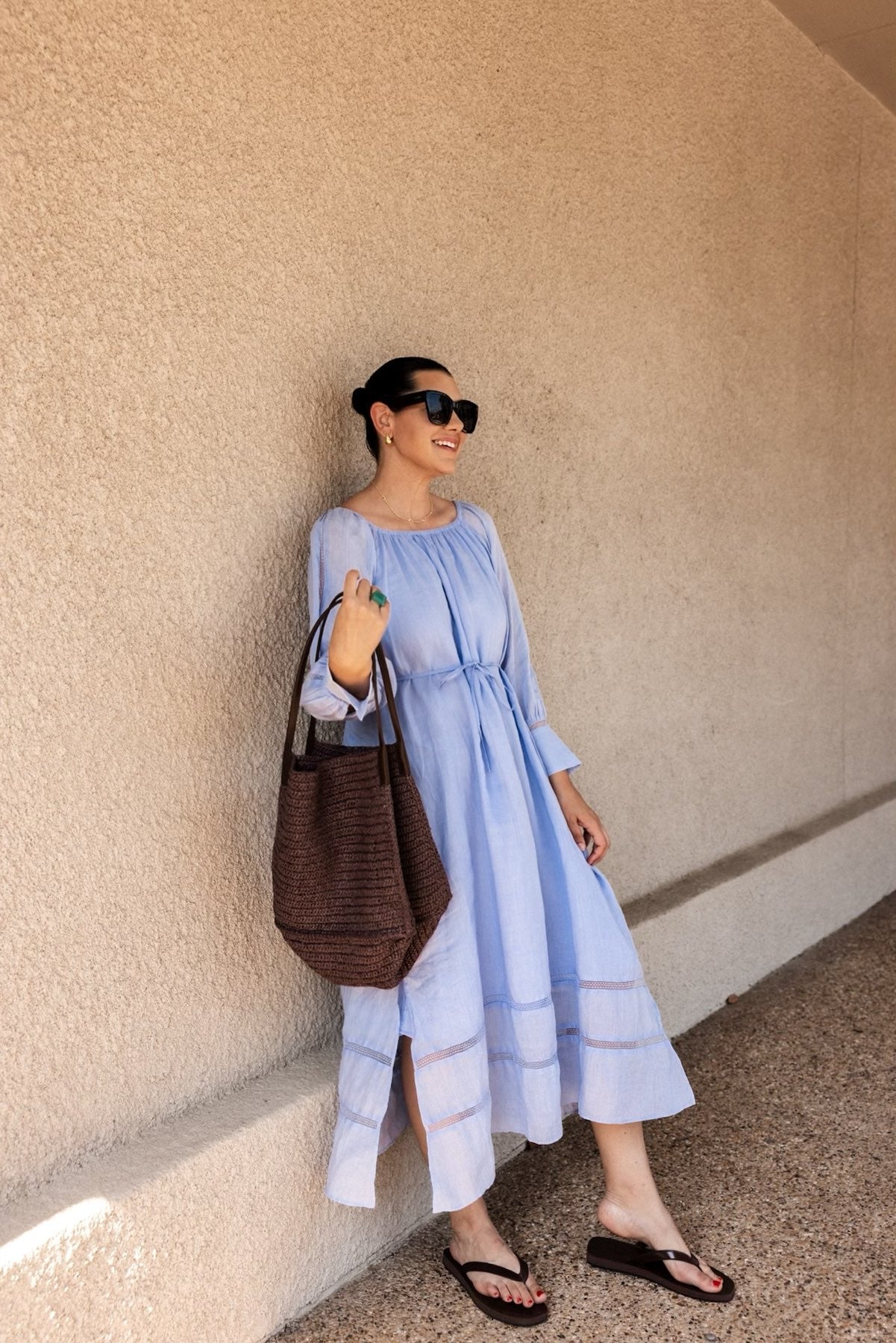 Gathered maxi dress in ramie