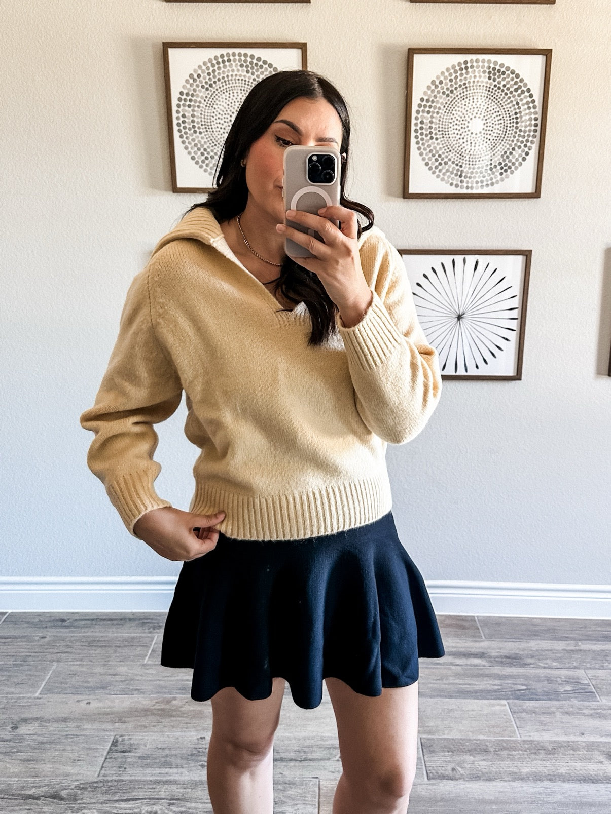 Johnny-collar sweater with ribbed trim