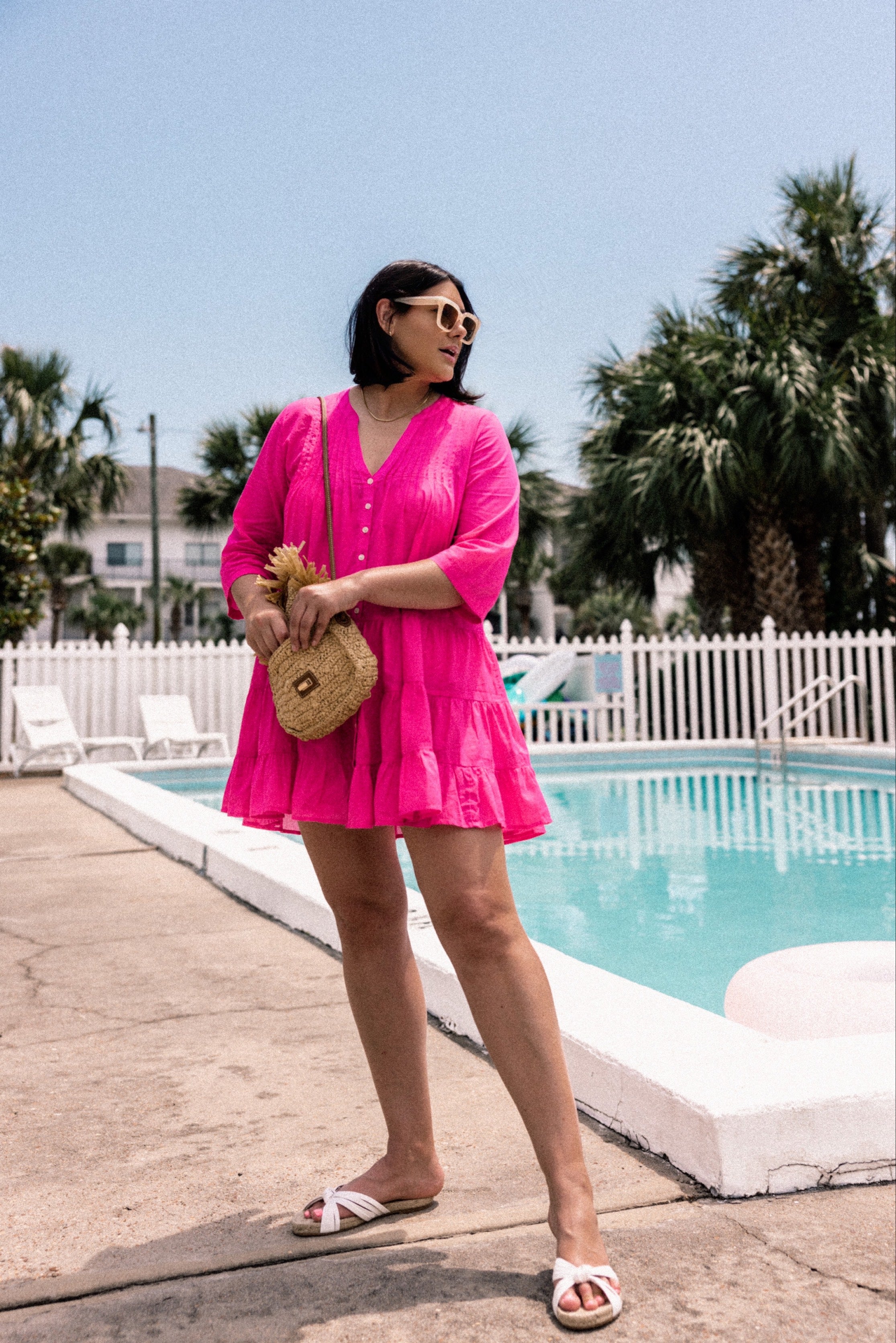 Cotton voile button-front cover-up dress