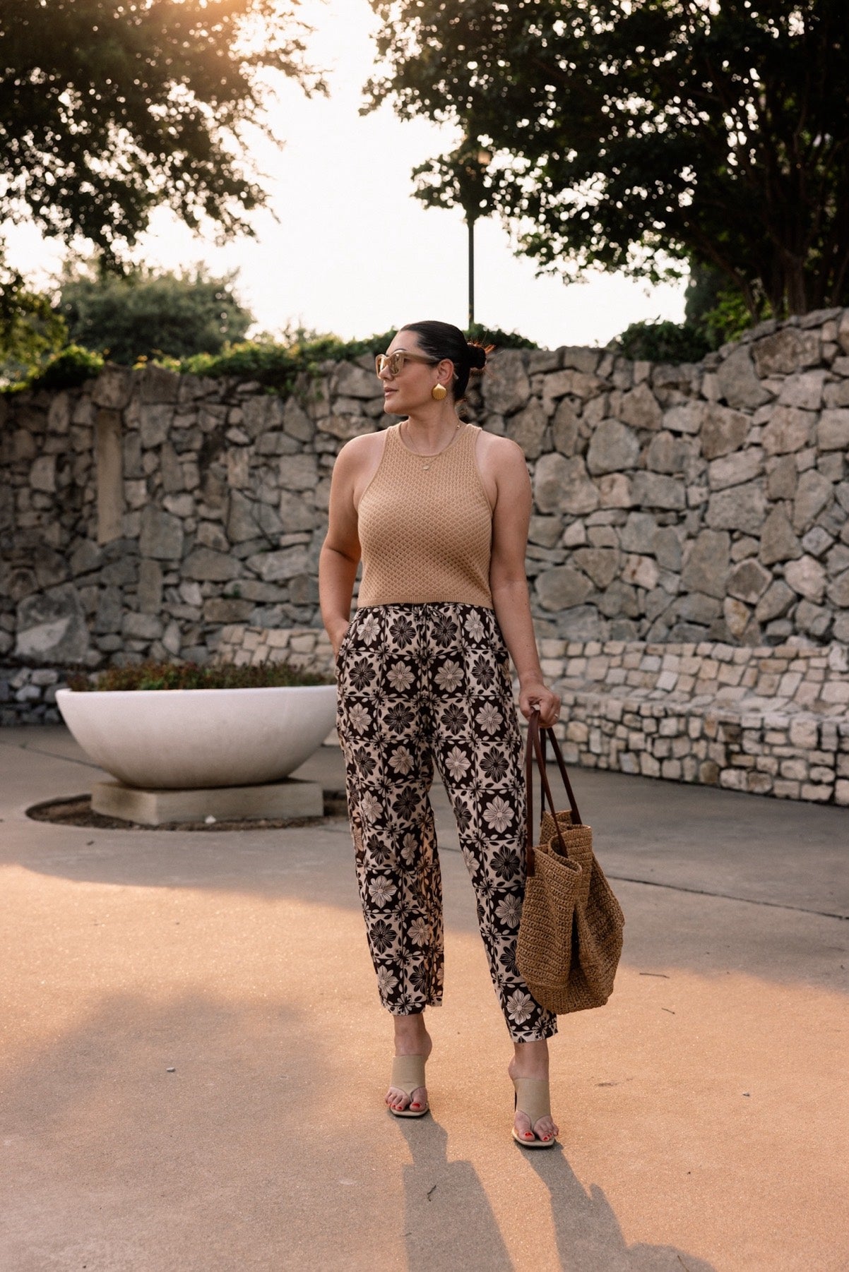 Relaxed beach pant in floral cotton voile