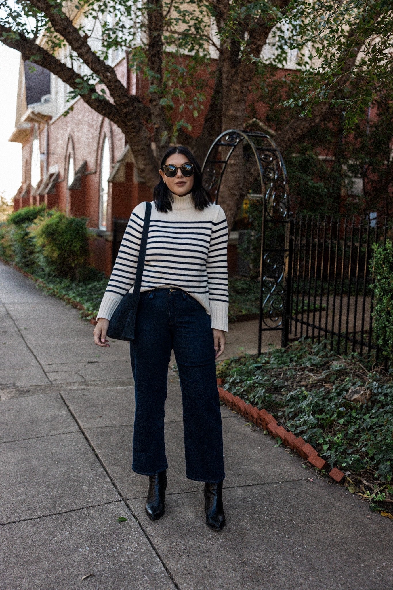 Slim wide-leg brushed back jean