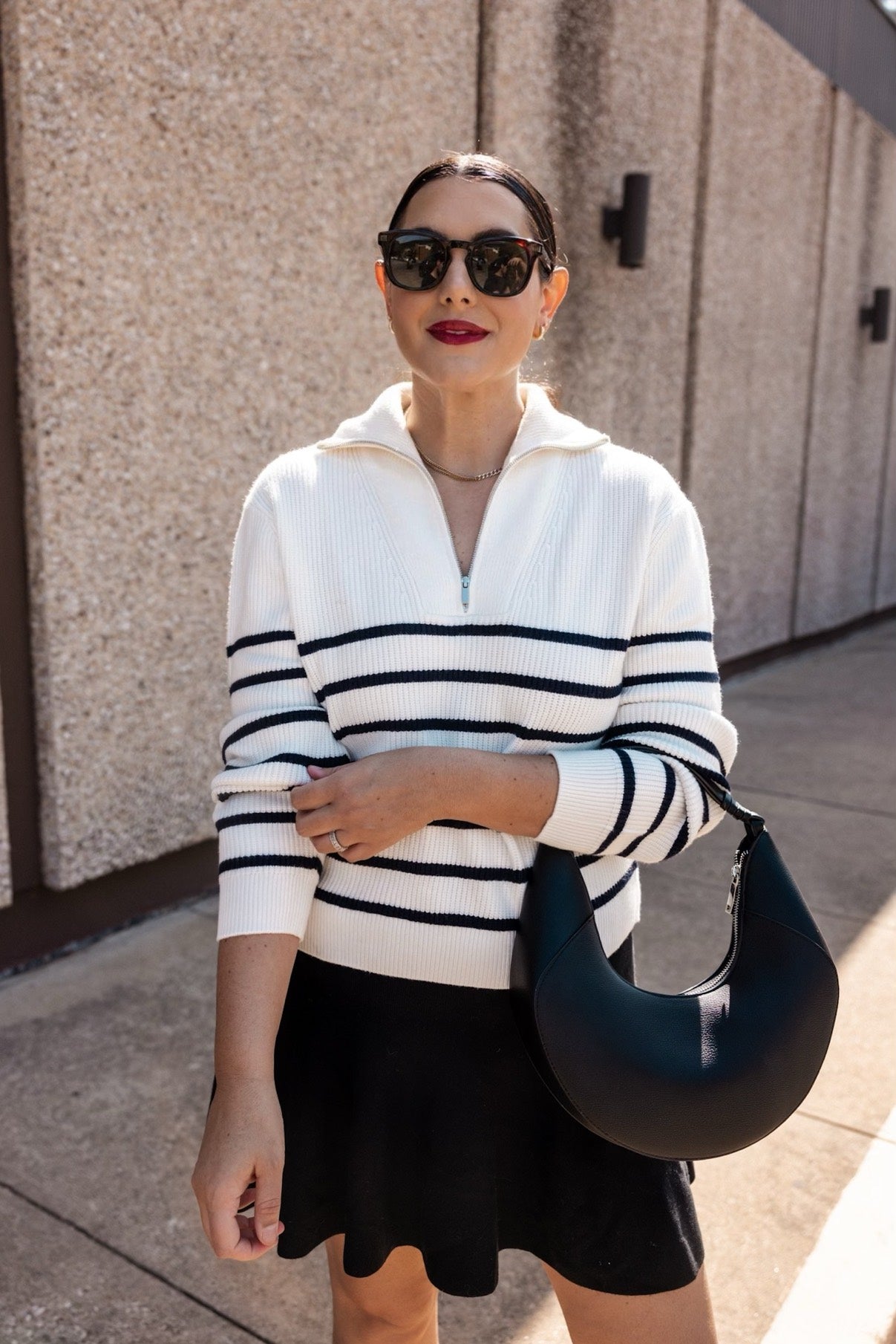 Striped sweater with zip