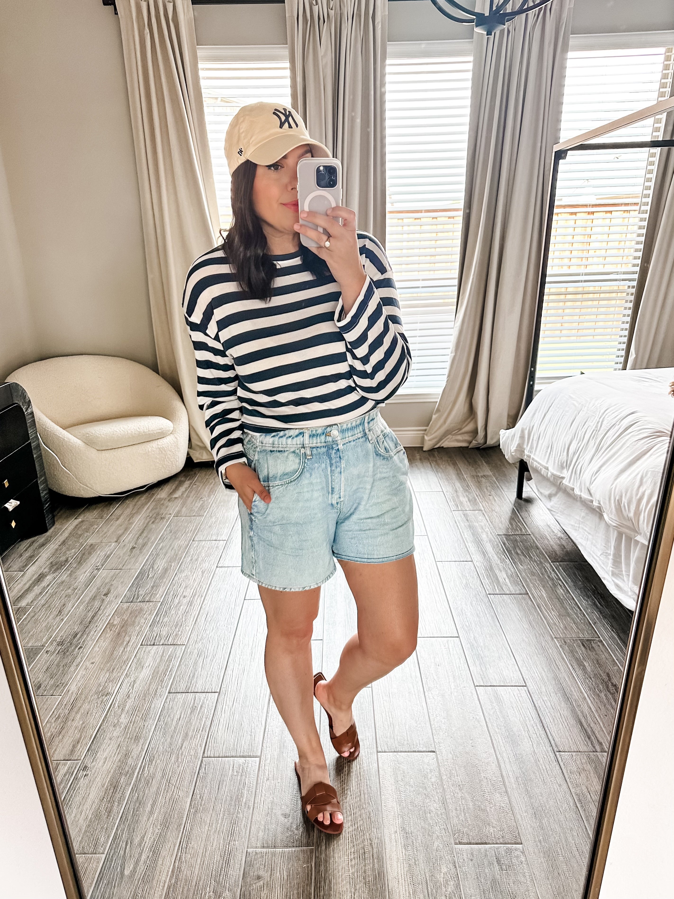 Drop-Shoulder Pullover Crop Tee in Stripe