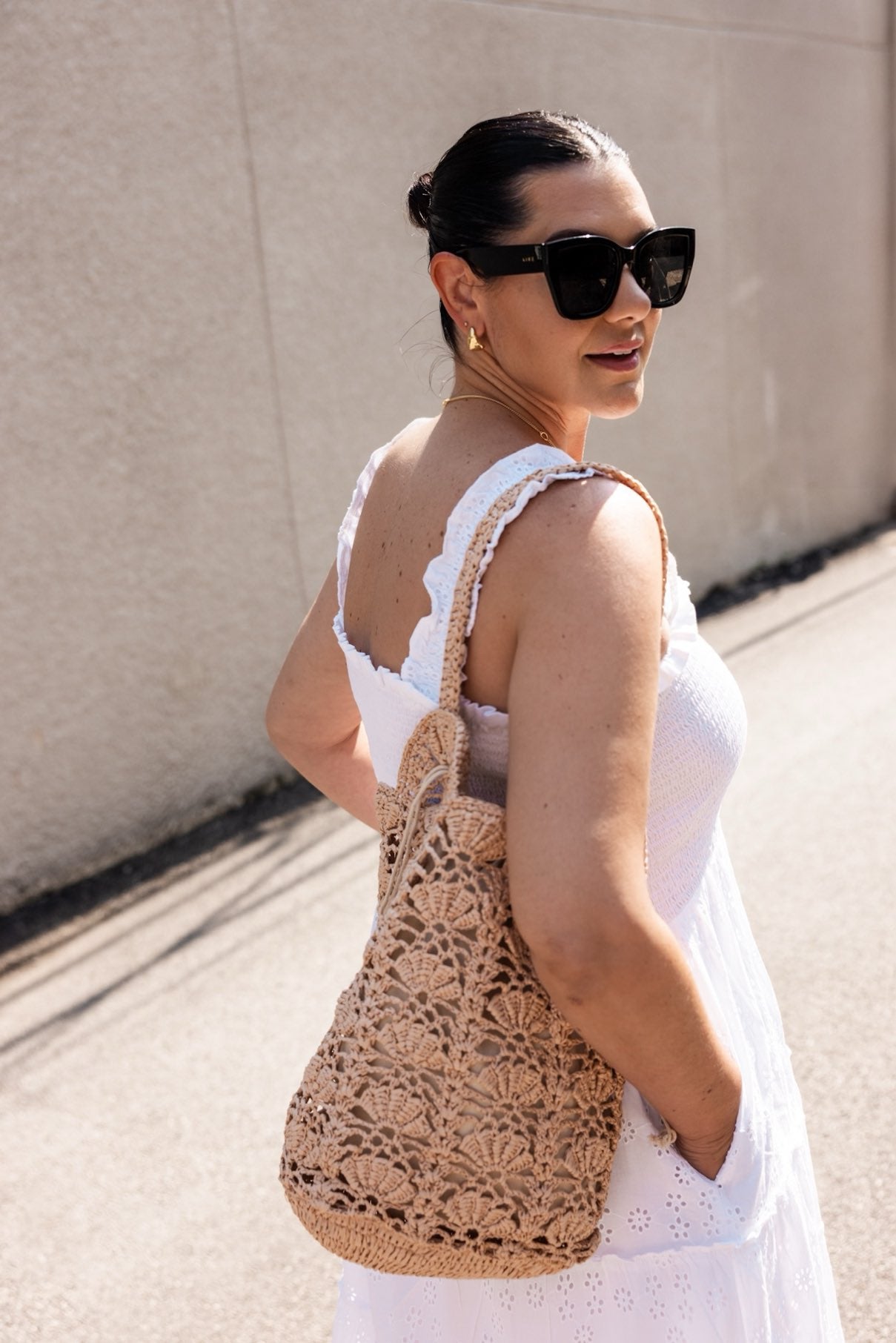 Handknotted faux-raffia bucket bag