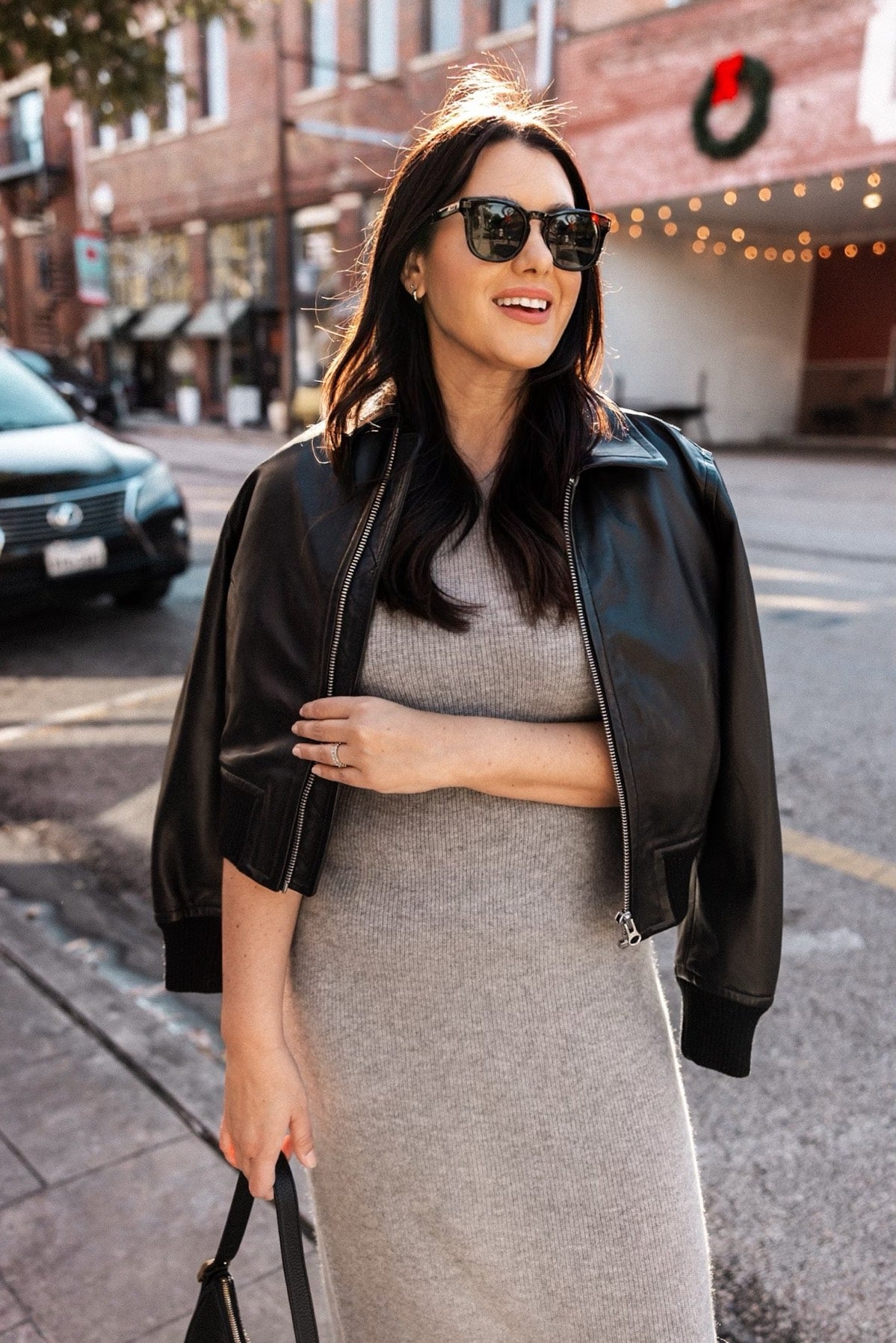 Washed Cropped Leahter Bomber