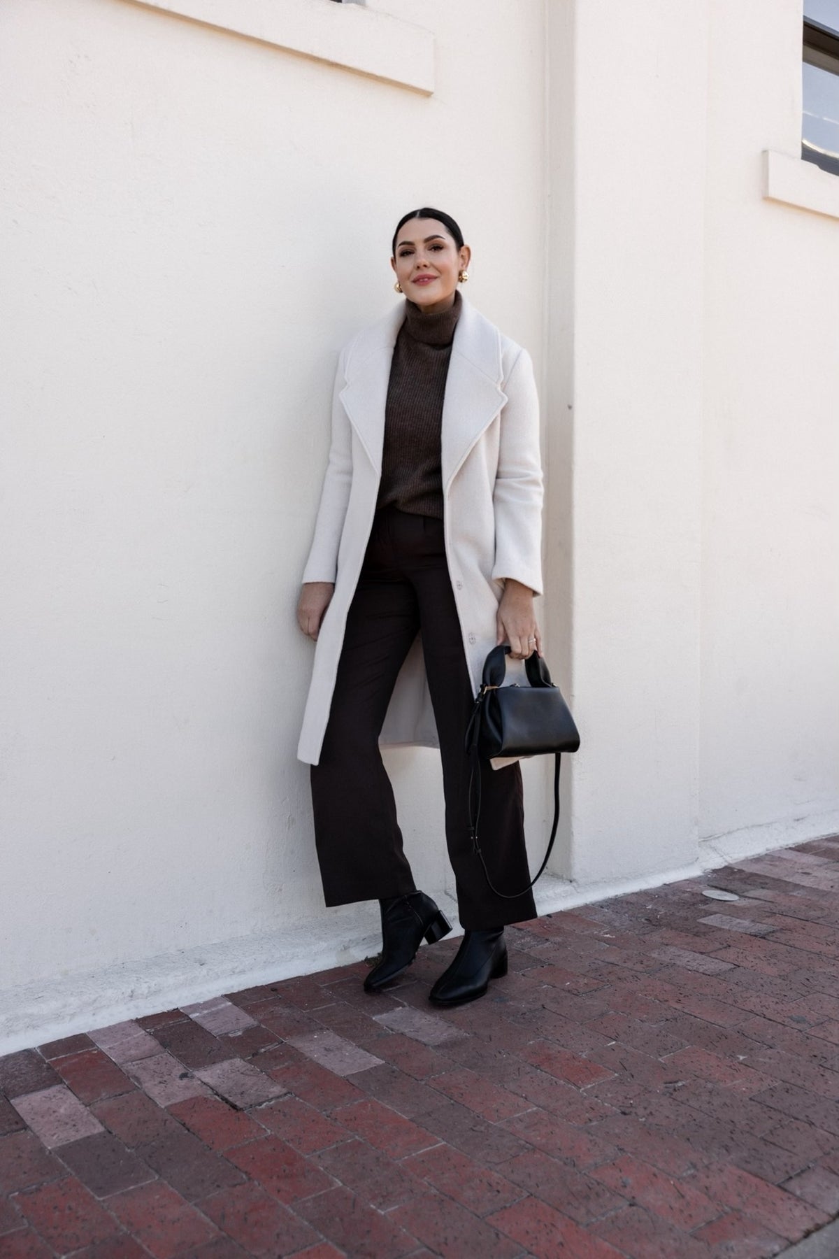 Stretch Crepe Pleated Wide Leg Pants