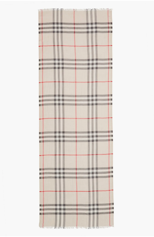 Giant Check Print Wool & Silk Scarf