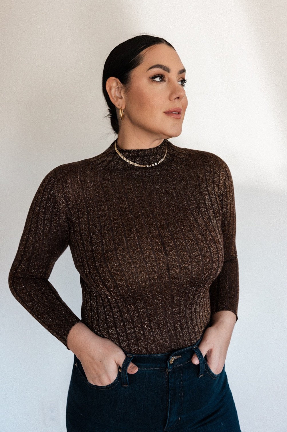 Lurex High Neck Knit Top