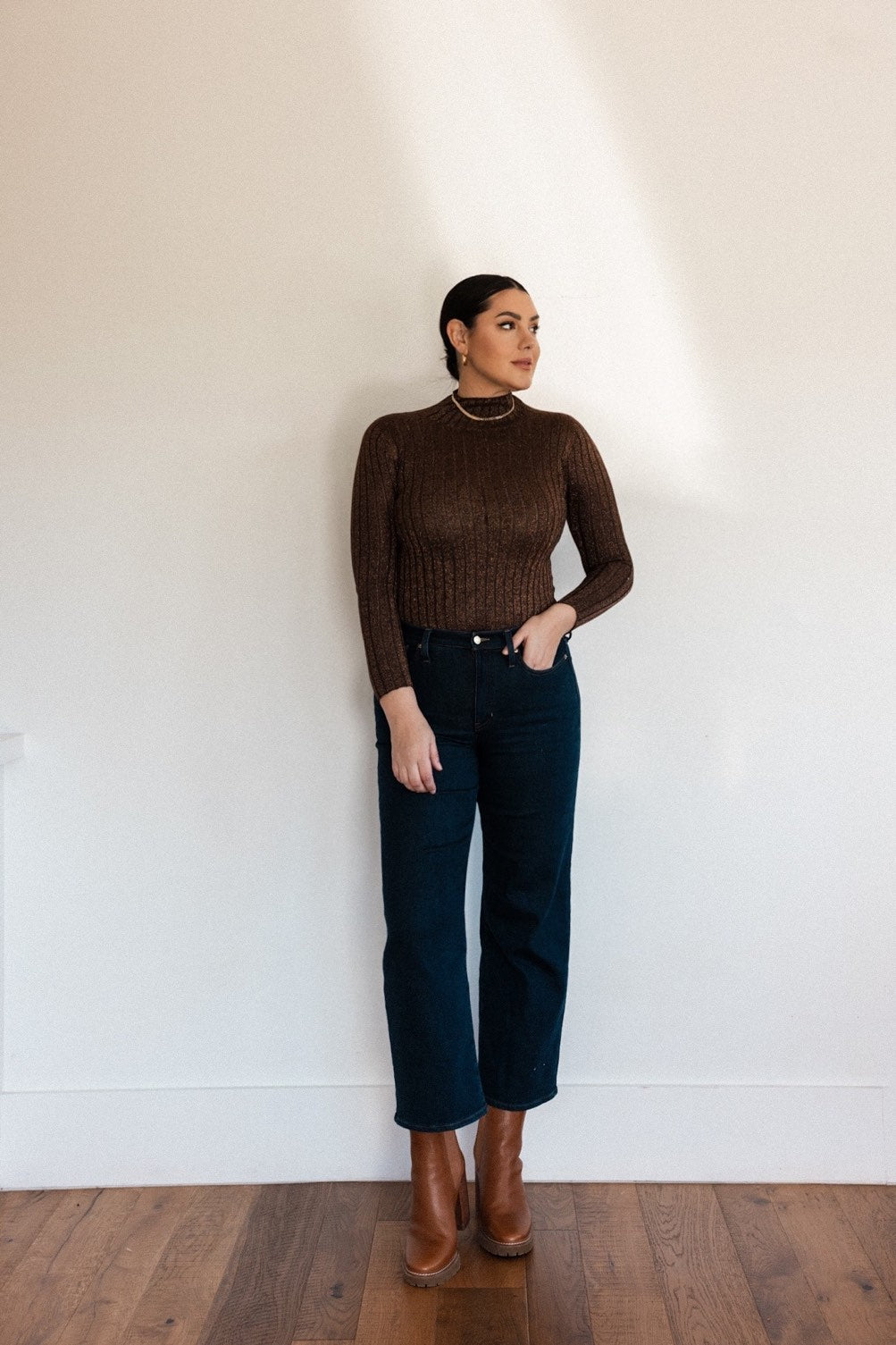 Lurex High Neck Knit Top