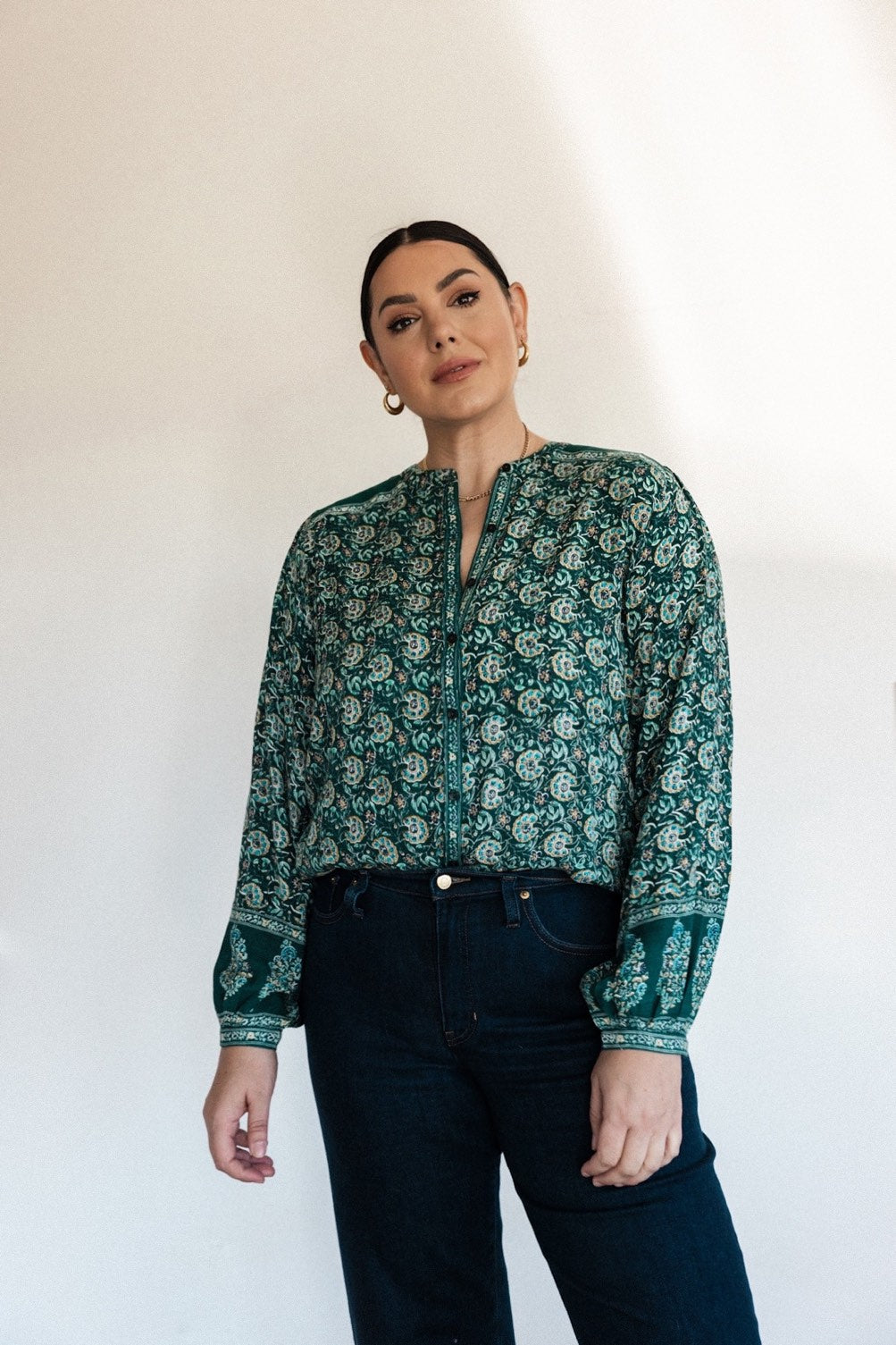 Perou Printed Blouse with Puff Sleeves