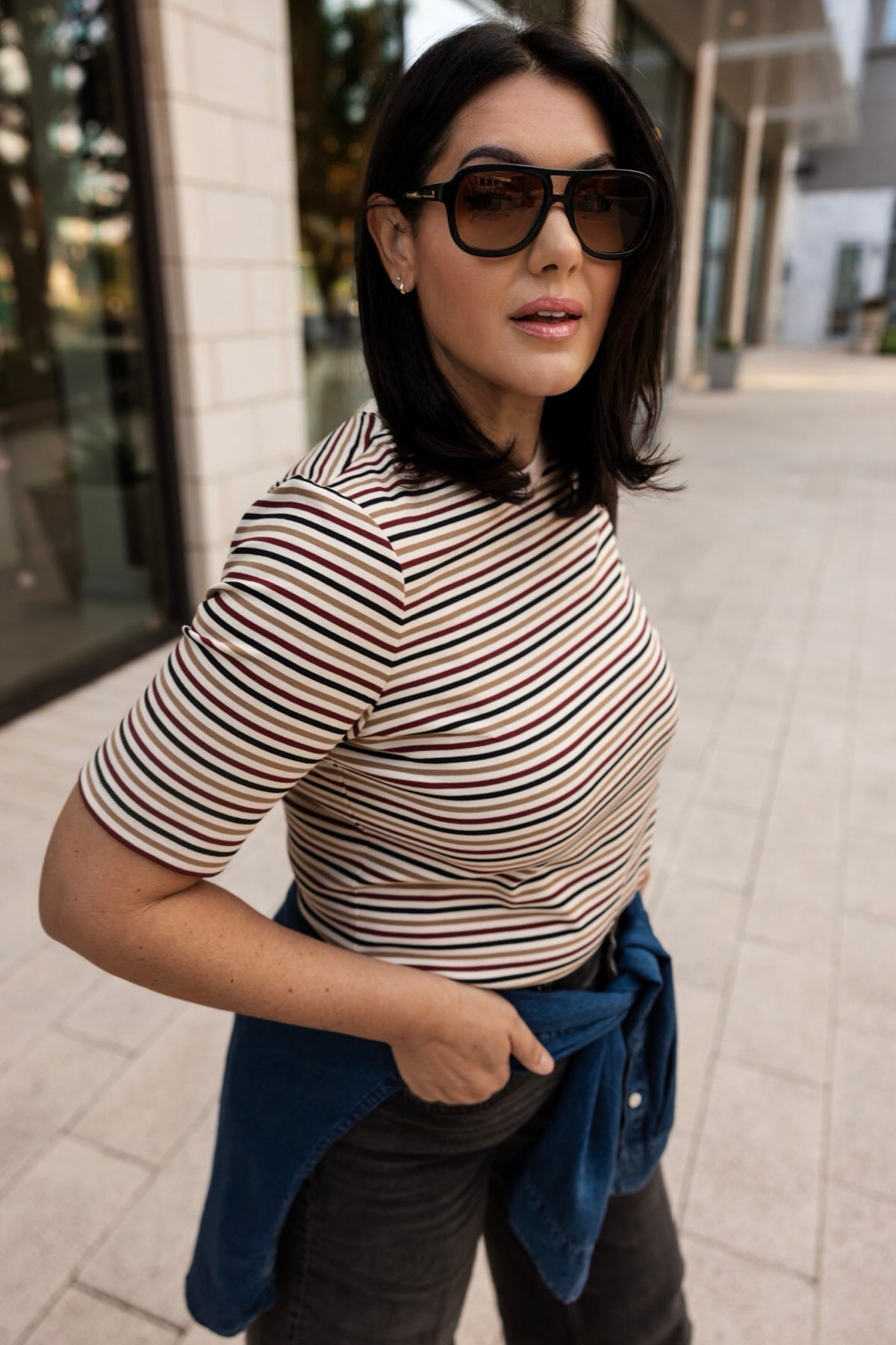 Ribbed Knit Crewneck Tee