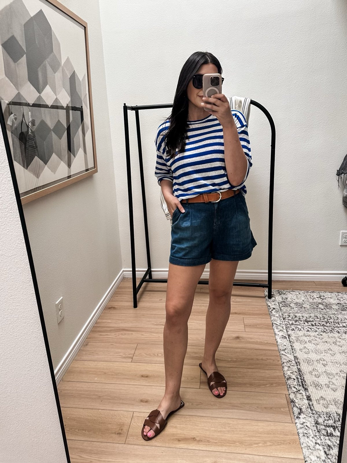 Pleated short in drapey denim