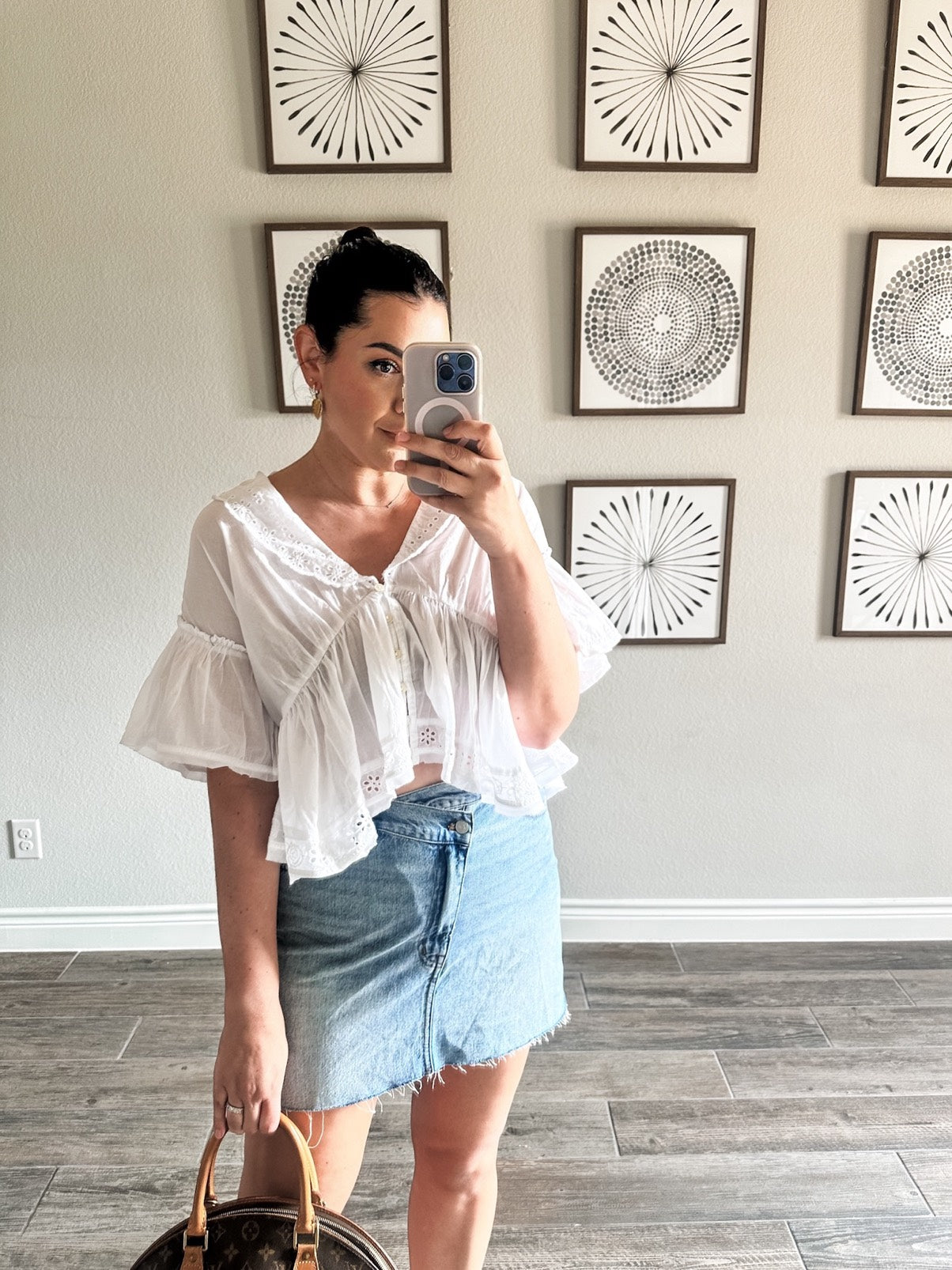 Denim Crossover-Waist Mini Skirt