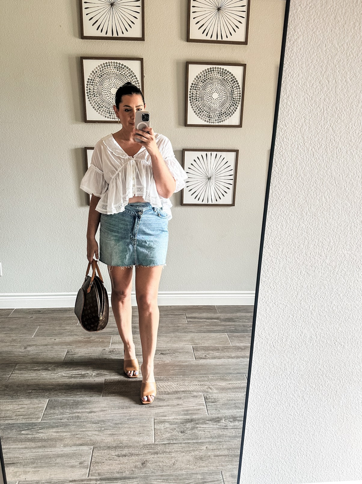 Denim Crossover-Waist Mini Skirt