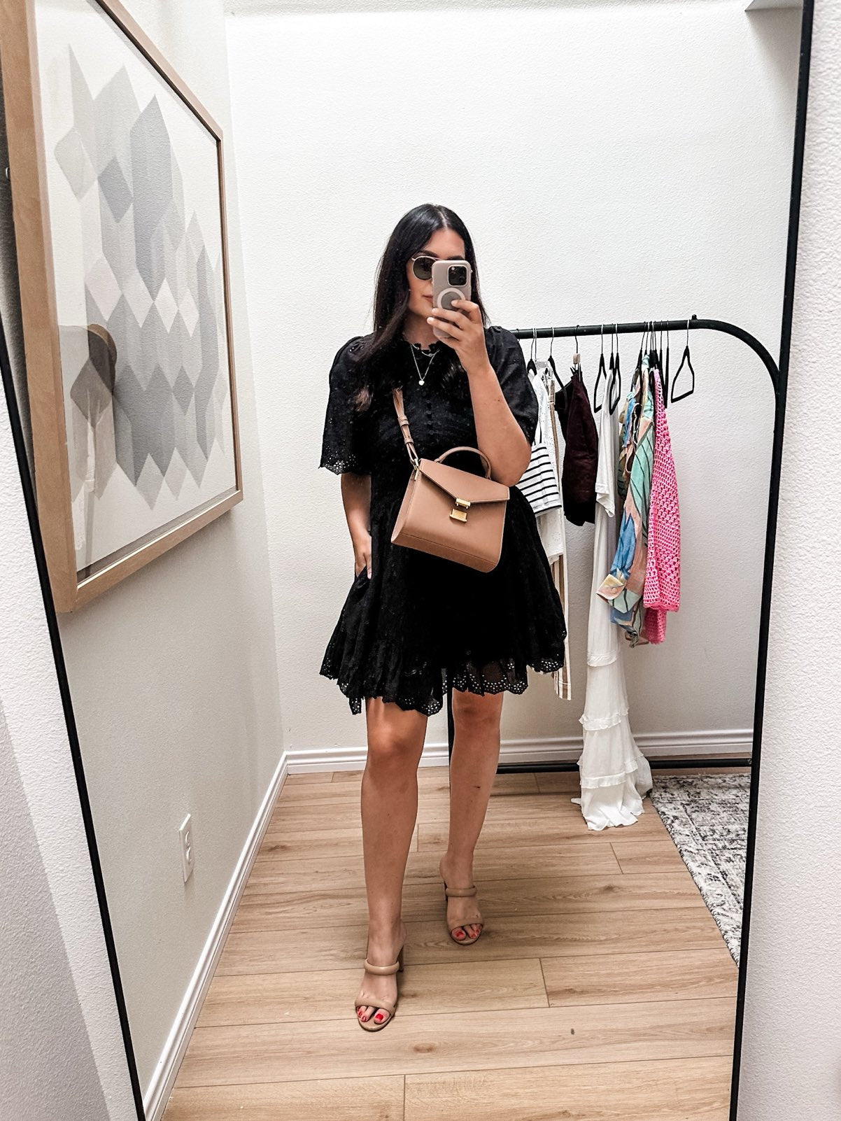 Eyelet Flutter Sleeve Mini Dress in Cotton