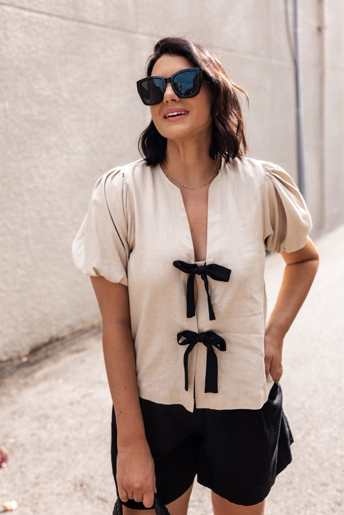 Linen Tie Blouse