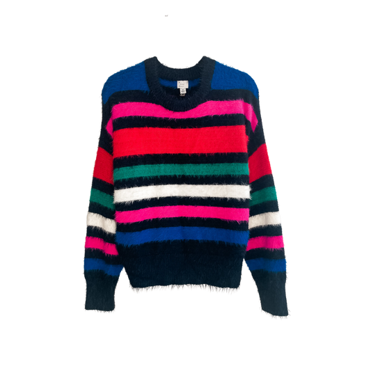 Fuzzy Pullover Striped Sweater
