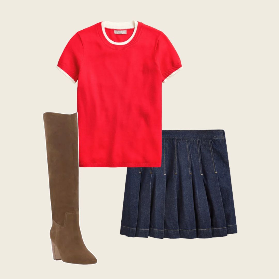 Pleated Denim Mini Skirt