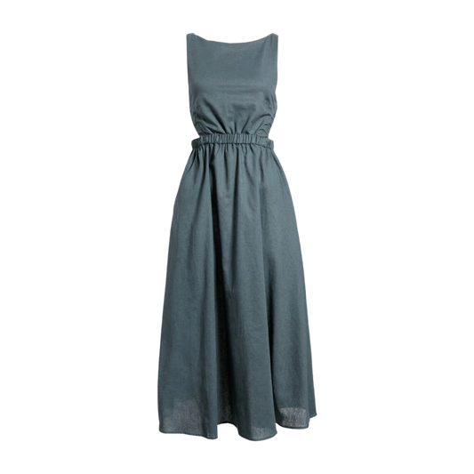 Open Back Linen & Cotton Apron Dress