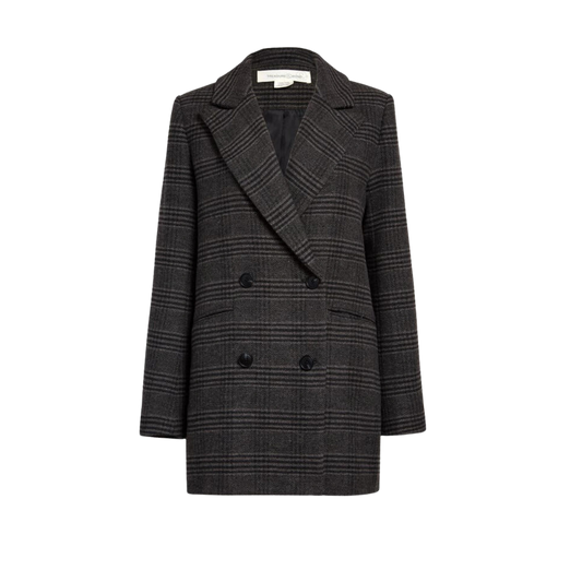 Two-button Double Breasted Blazer Coat In Grey- Black Plaid