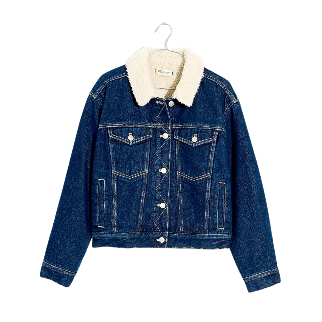 Cropped Oversized Jean Jacket with Sherpa Collar