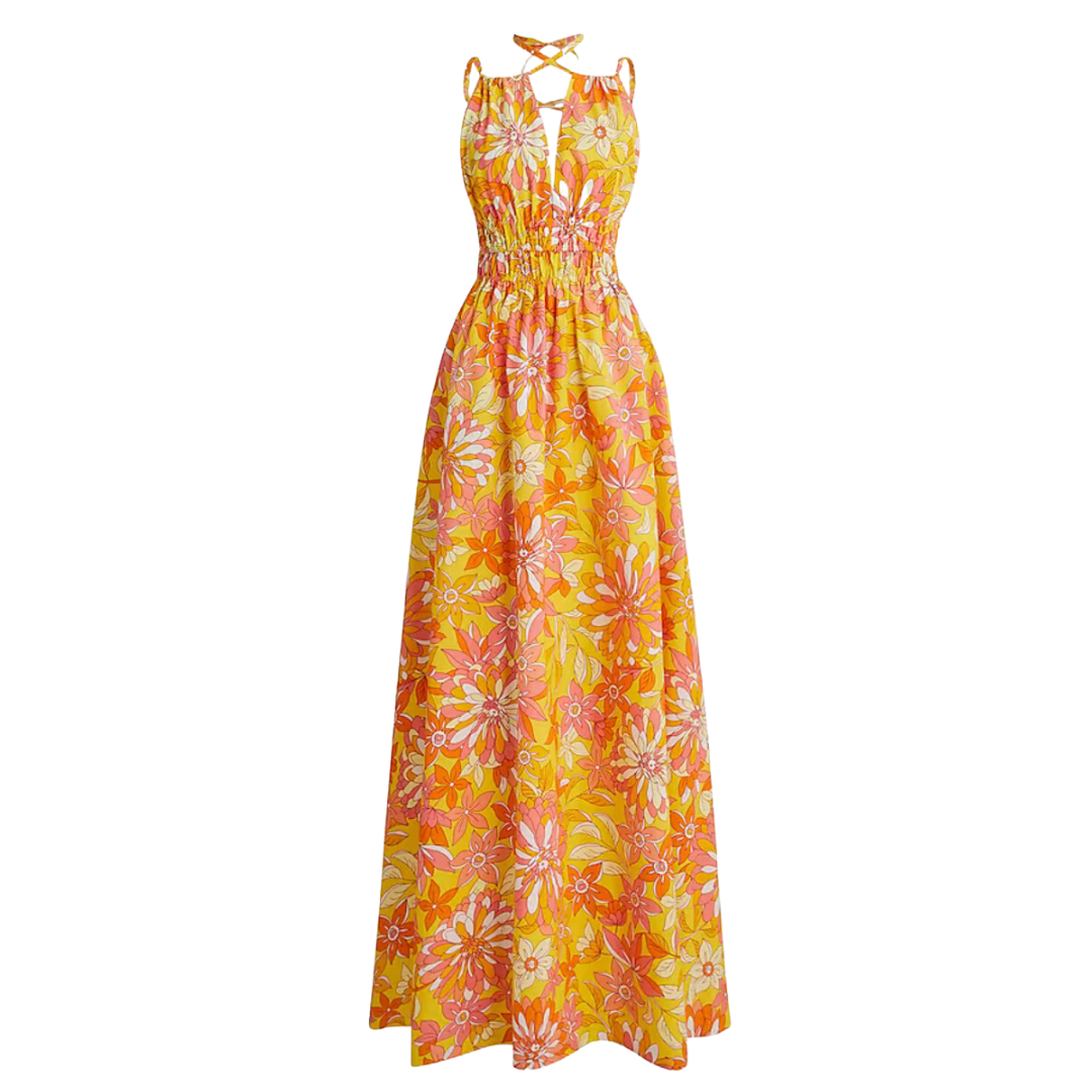 Collection V-neck Double-strap Maxi Dress in sunset floral
