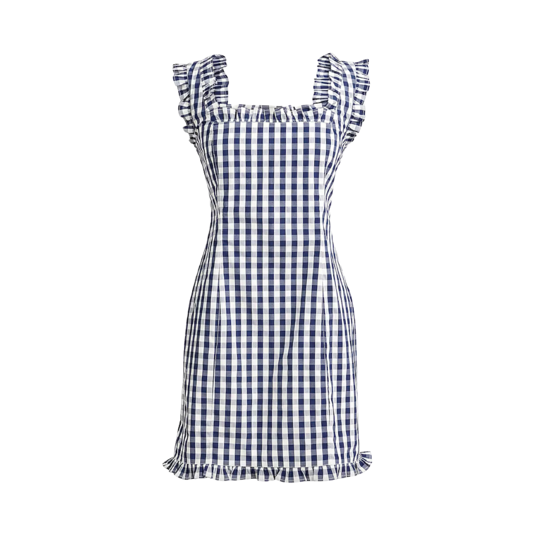 Ruffle-trim Cotton Poplin Mini Dress in gingham