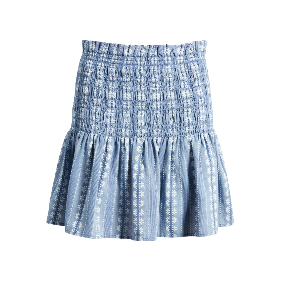 Embroidered Smocked Cotton Miniskirt