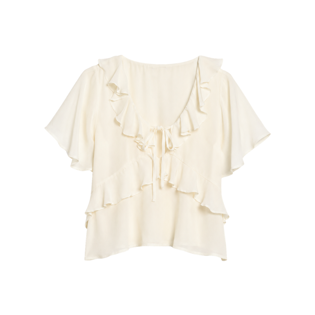 Satin Ruffle Tie-Front Top